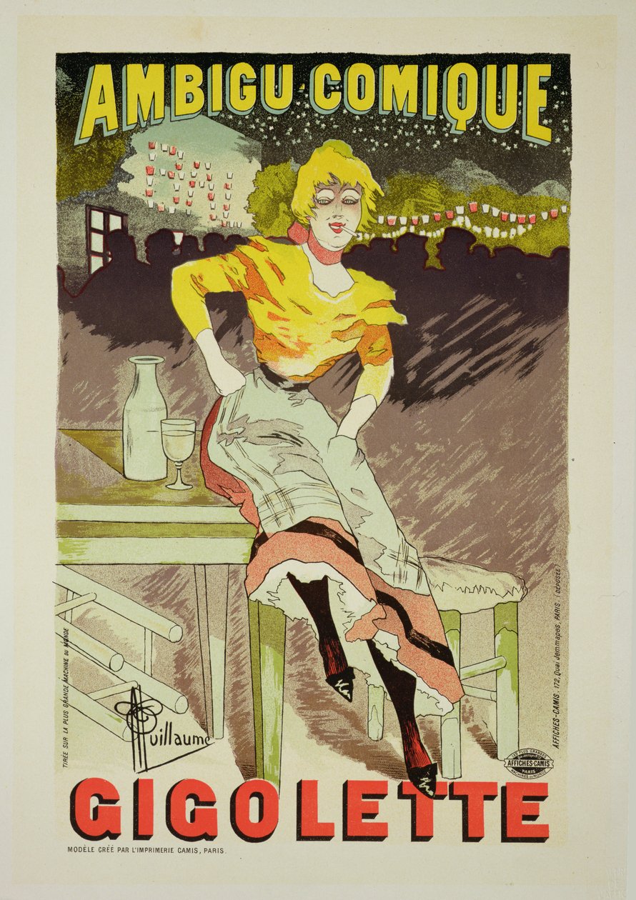 Reproduksjon av en plakat som reklamerer for 'Gigolette' av Albert Guillaume