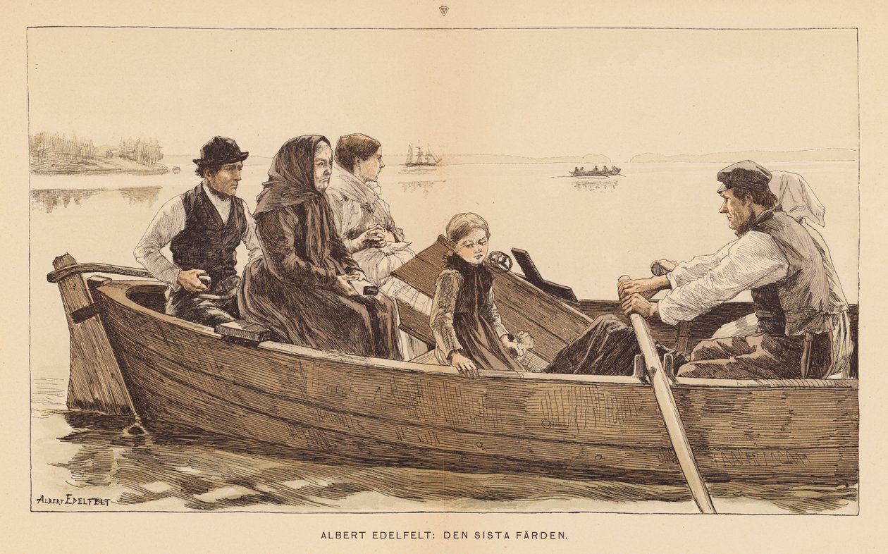Den siste reisen (fargelitografi) av Albert Gustaf Aristides (after) Edelfelt