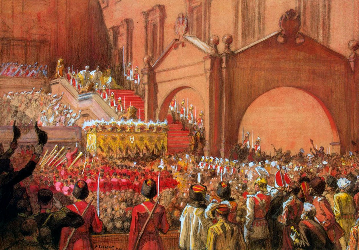 Keiser Nicholas II på den røde verandaen etter hans kroning, 1896. av Albert Gustaf Aristides Edelfelt