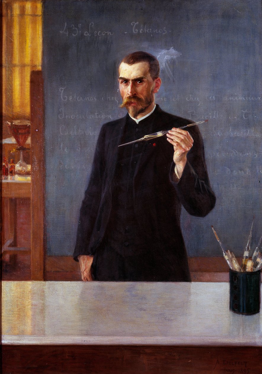 Portrett av doktor Emile Roux, assistent for Louis Pasteur i 1894 Maleri av Albert Edelfelt (1854-1905) (ec.fin.) 1894 Paris, musee Pasteur - Portrett av Dr. Emile Roux, Louis Pasteurs assistent, i 1894. Maleri av Albert Edelfelt (1854-1905) (finsk av Albert Gustaf Aristides Edelfelt
