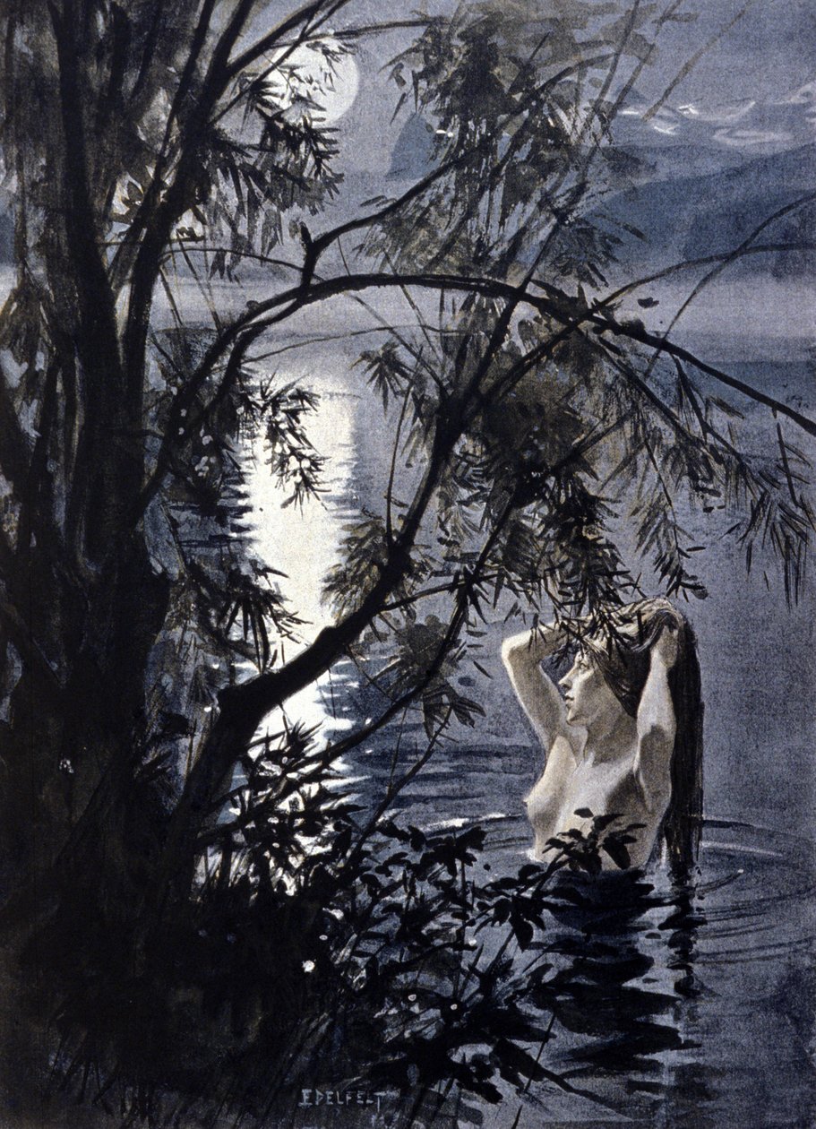 Representasjon av en ondin, akvatisk nymfe fra germansk mytologi. Illustrasjon av Albert Edelfelt (1854 - 1905). av Albert Gustaf Aristides Edelfelt