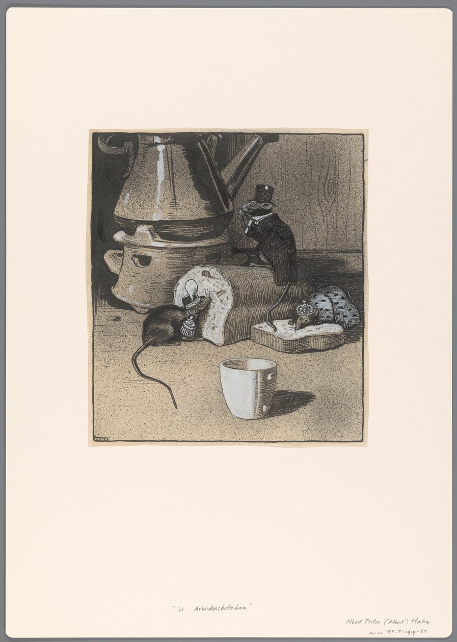 Design for en politisk tegneserie: The Greedy Rodents. Til arbeidernes sandwich av Albert Hahn (I)
