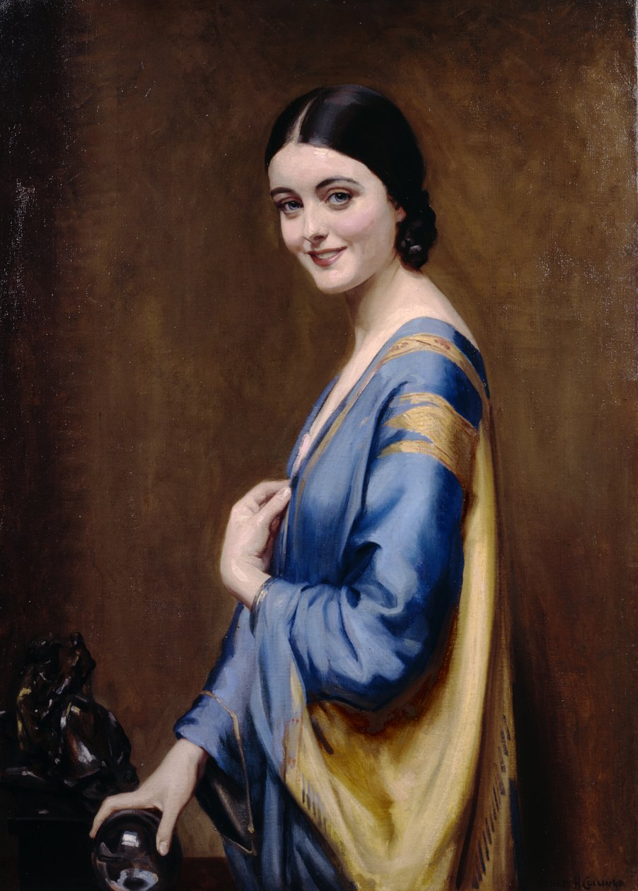 Blå og gull kjole (olje på lerret) av Albert Henry Collings