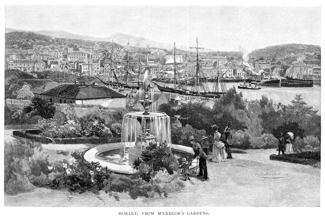 Hobart fra McGregors Gardens, Tasmania, Australia, 1886. av Albert Henry Fullwood