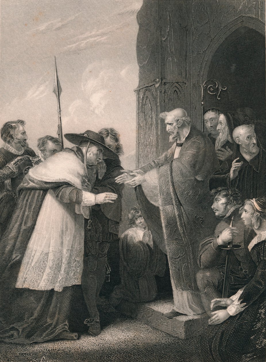 Kardinal Wolsey går inn i Abbey of Leicester, 1530, midten av 1800-tallet. av Albert Henry Payne