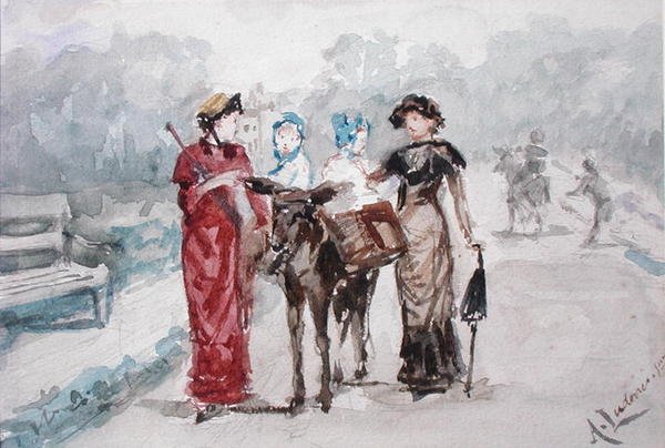 The Donkey Ride (akvarell på papir) av Albert Jnr. Ludovici