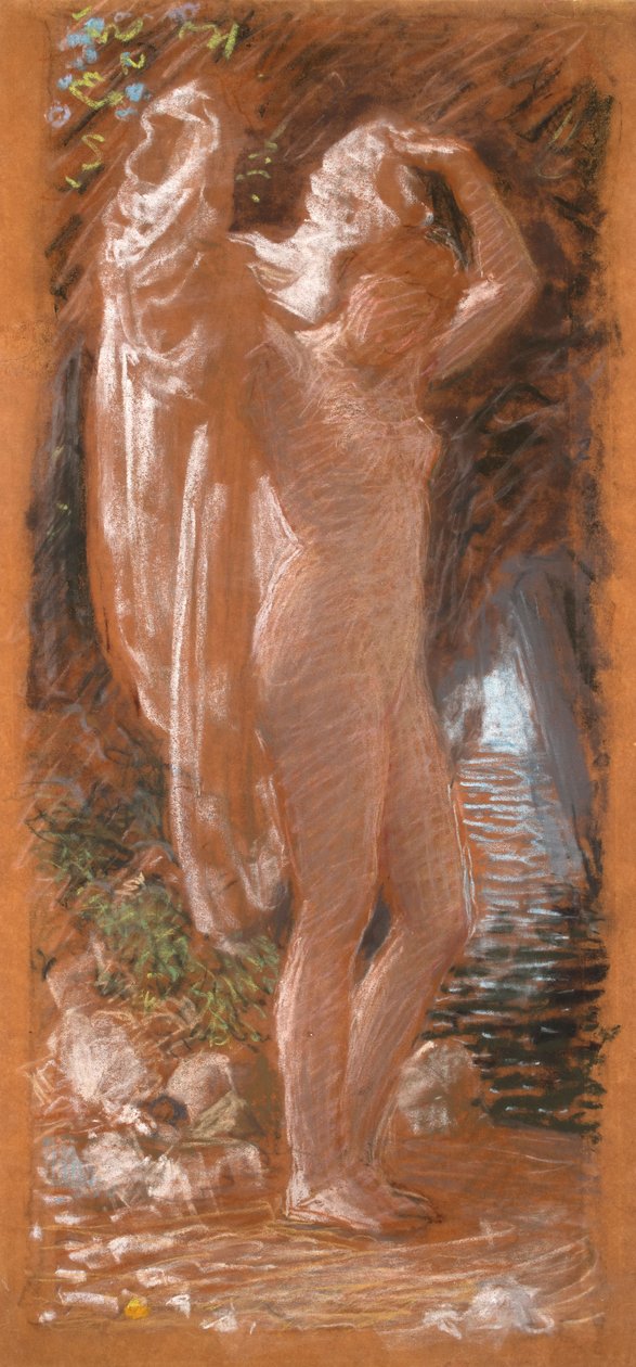 Studie for 'A Bather', ca. 1891 (farget kritt på gulfarget papir) av Albert Joseph Moore