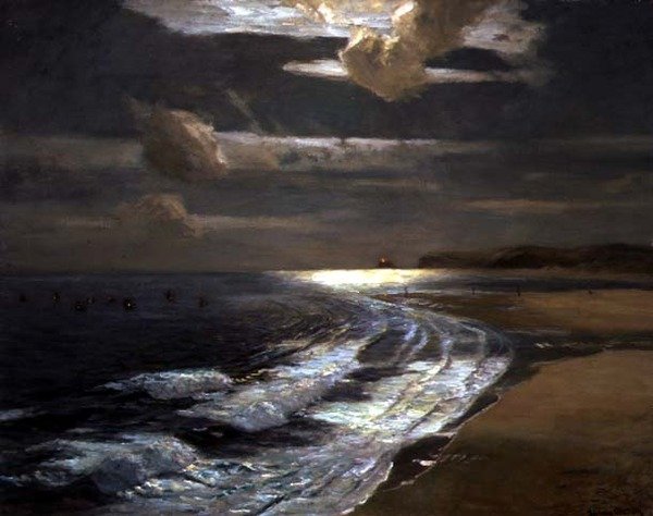 Silver Moonlight, St. Ives Bay (olje på lerret) av Albert Julius Olsson