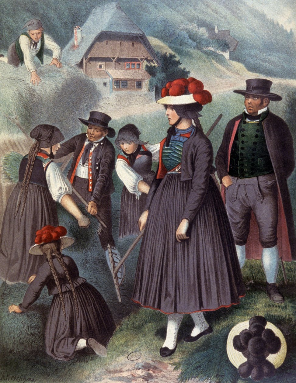 Bønder i omgivelsene til Baden, ca. 1860 (gravering) av Albert Kretschmer