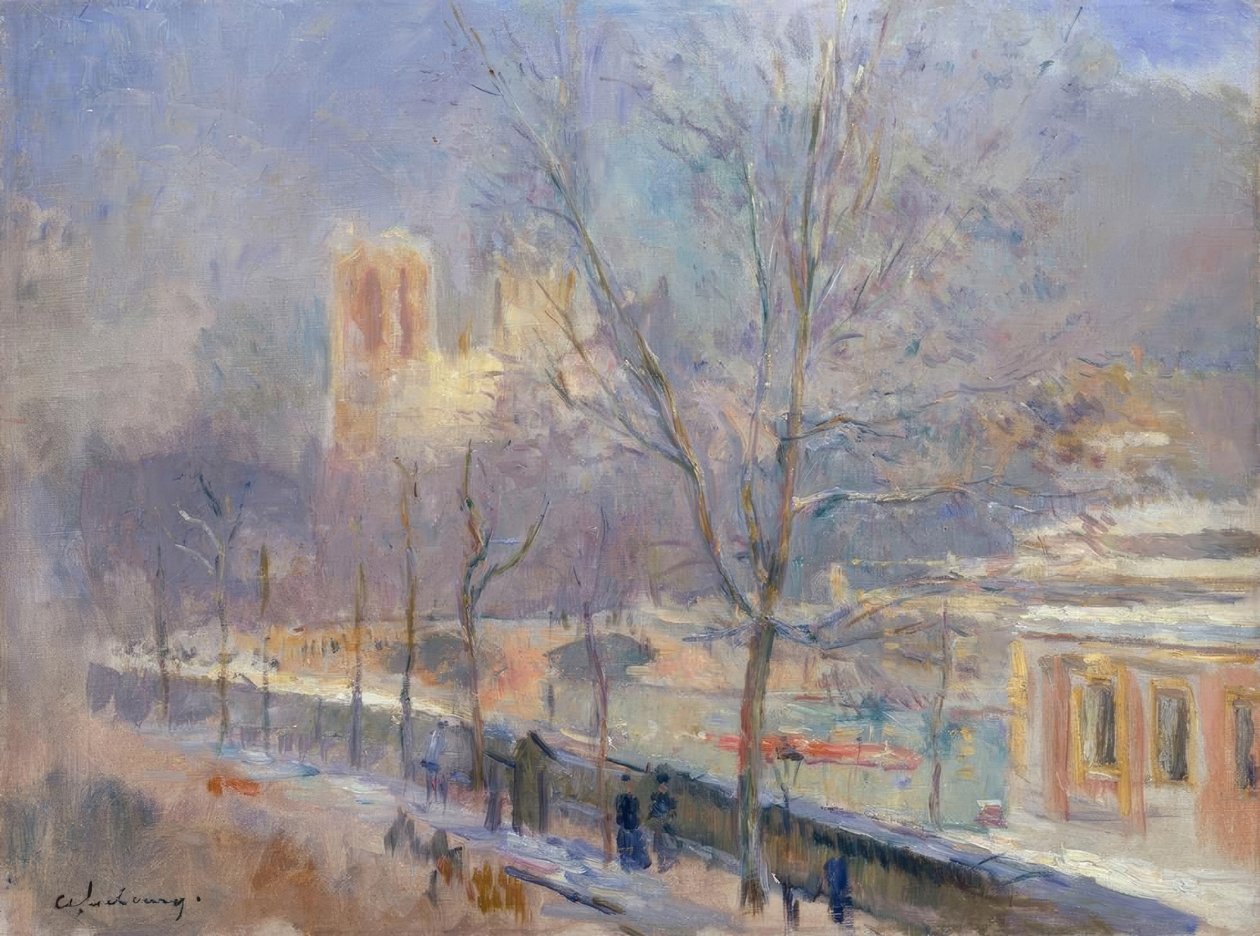 Notre-Dame de Paris sett fra Quai de la Tournelle, effekt av n av Albert Lebourg