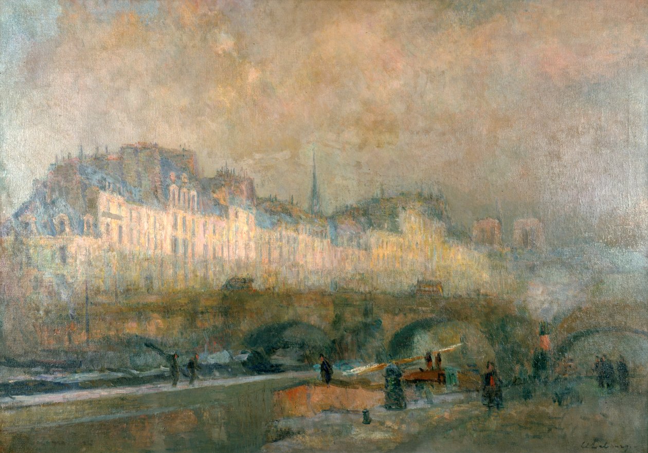 Utsikt over Pont Neuf og Ile de la Cite, Paris, sent på 1800-tallet tidlig på 1900-tallet av Albert Lebourg