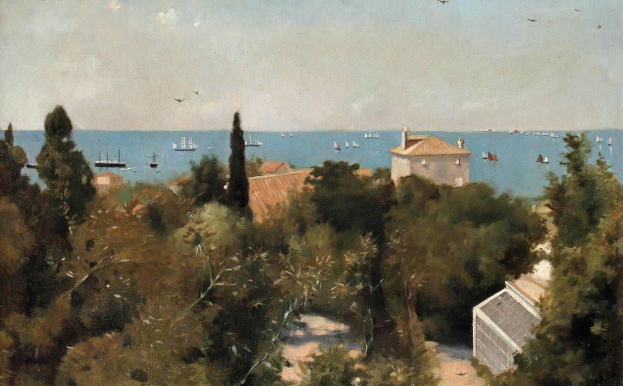 Utsikt over kysten, Trieste, ca. 1889 av Albert Letchford