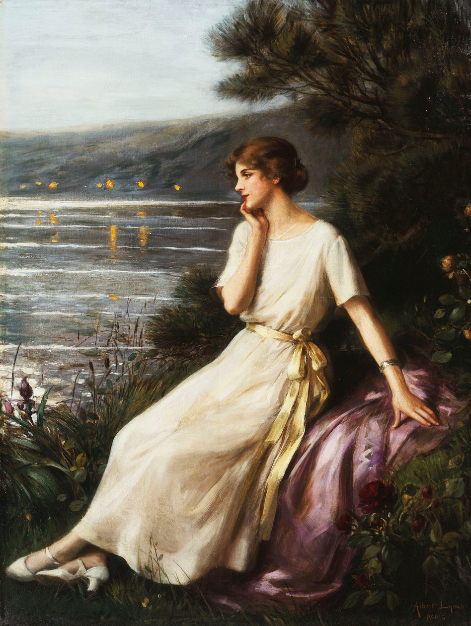 Portrett av en kvinne ved en innsjø, av Albert Lynch