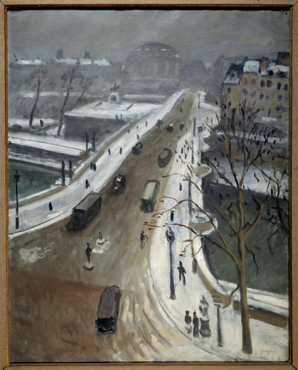 Bridge Neuf i Paris under snøen 1938 (olje på lerret) av Albert Marquet