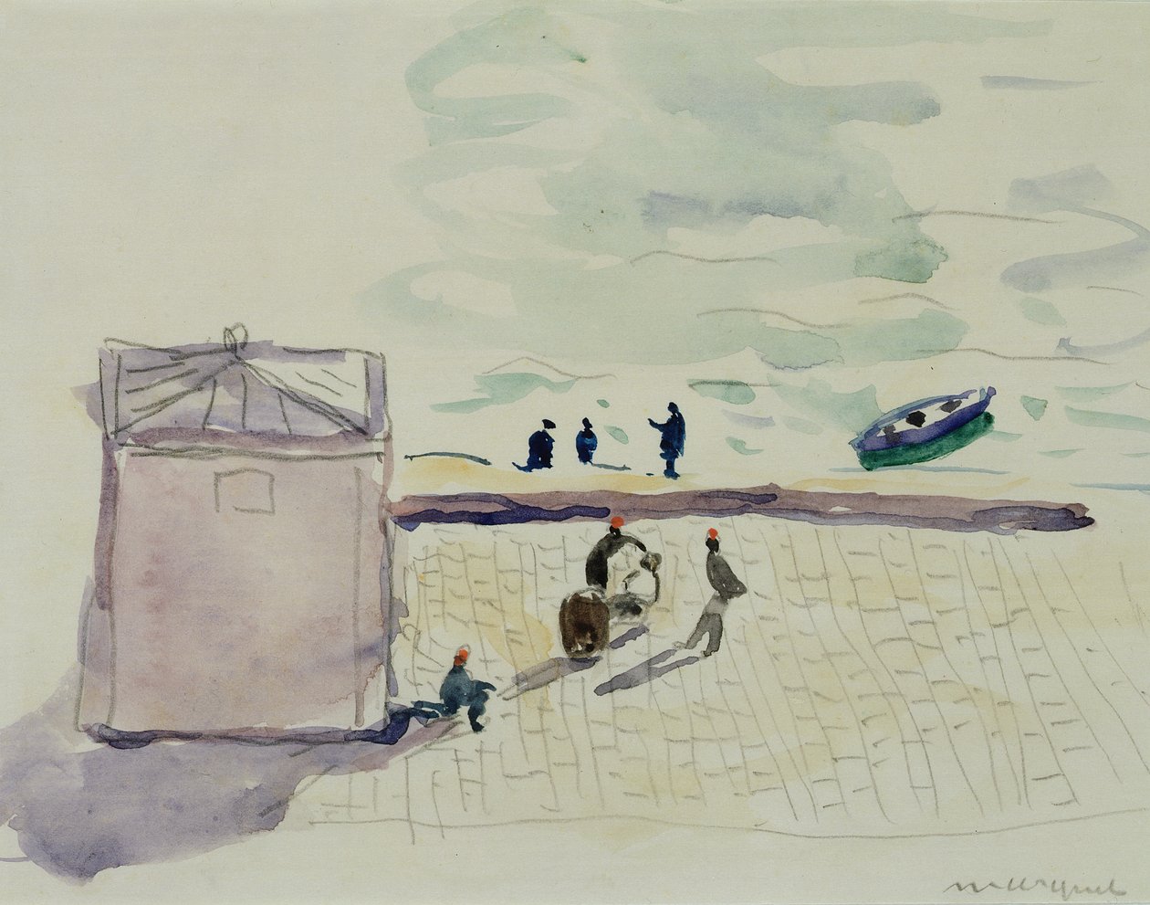 På kaien i Alger (akvarell på papir) av Albert Marquet