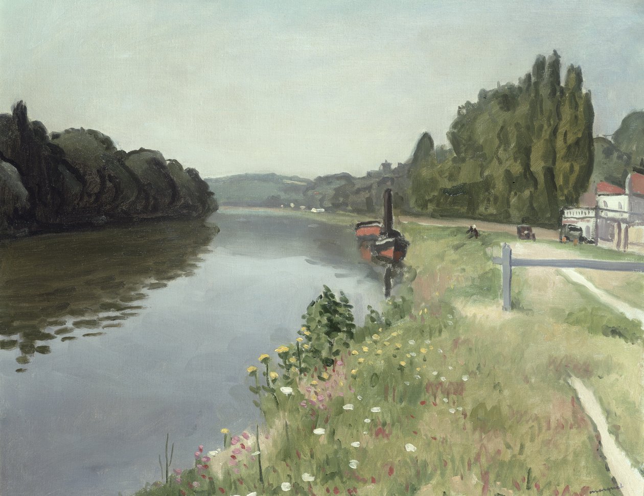 The Banks of the Seine ved Mericourt nær Mantes av Albert Marquet