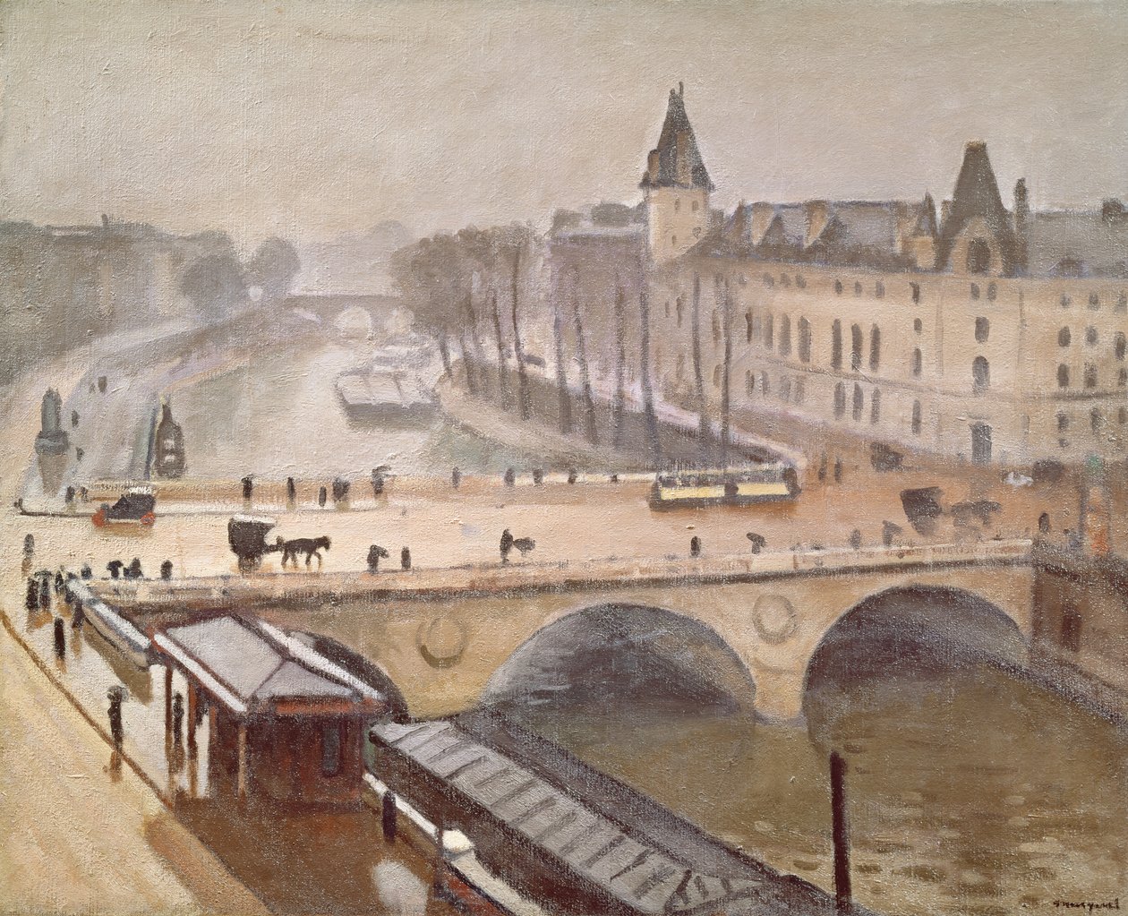 Palais de Justice og Pont au Change, Paris (olje på lerret) av Albert Marquet