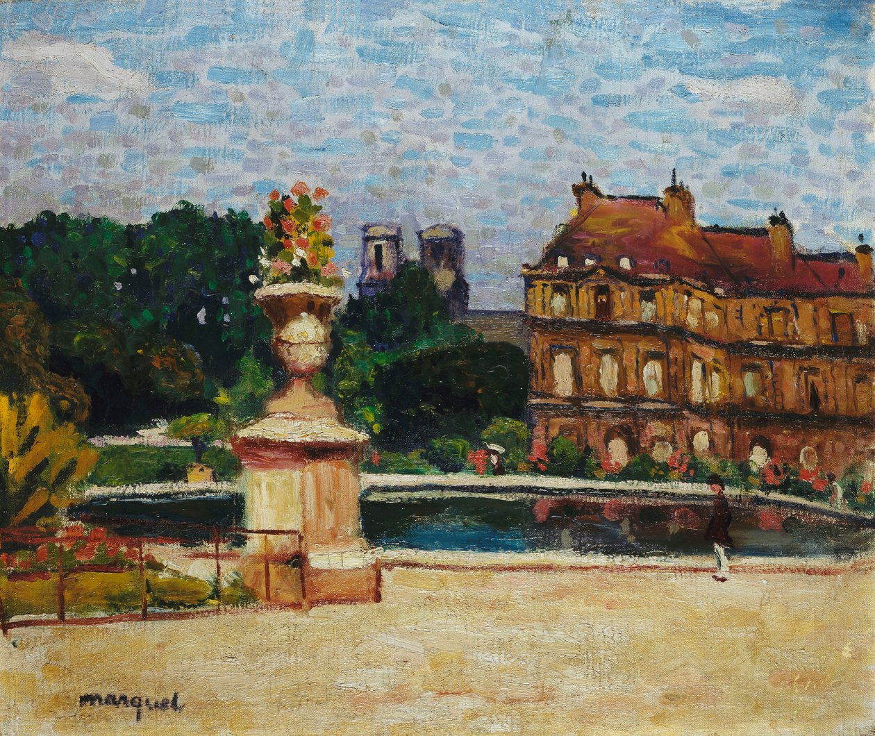 Dammen i Luxembourg; Le Bassin du Luxembourg, ca. 1904 (olje på lerret lagt ned om bord) av Albert Marquet