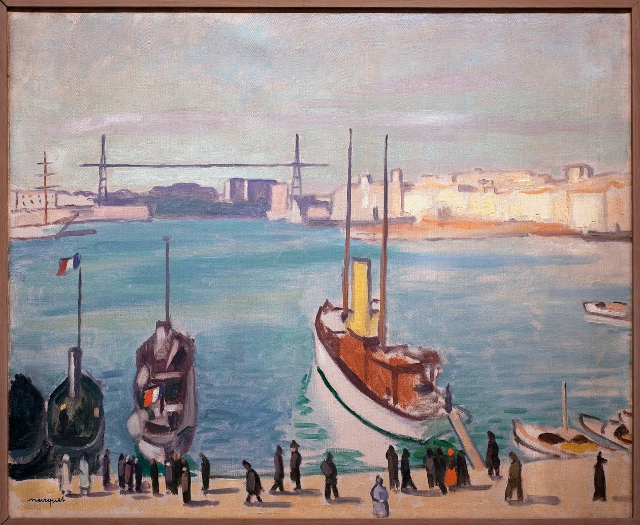 Havnen i Marseille (Bouche du Rhone) - I bakgrunnen kan man se fergebroen av Albert Marquet