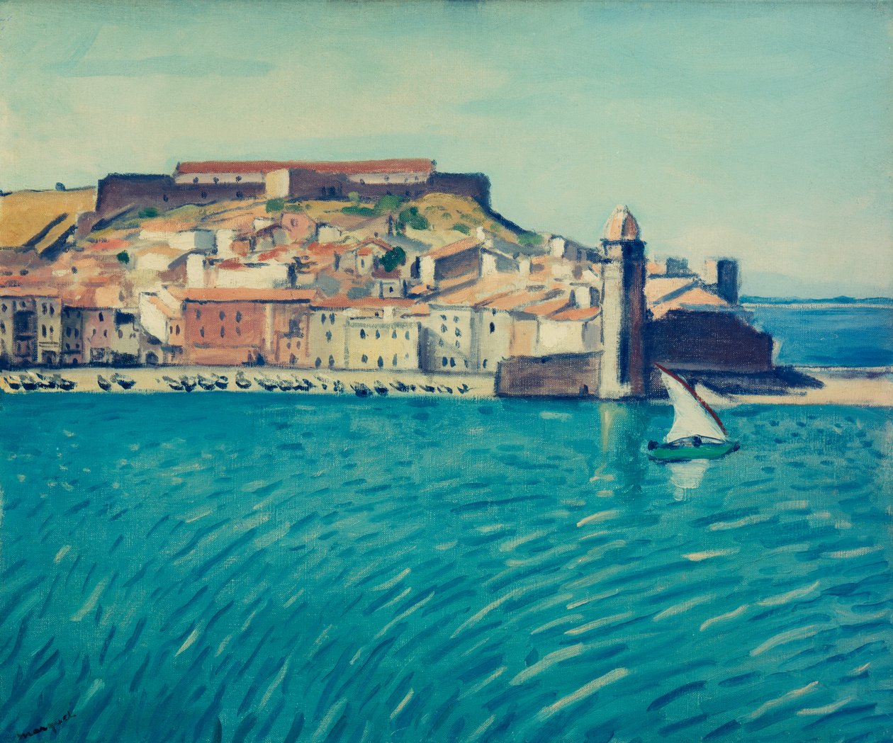 Utsikt over havnen i Collioure (olje på lerret) av Albert Marquet