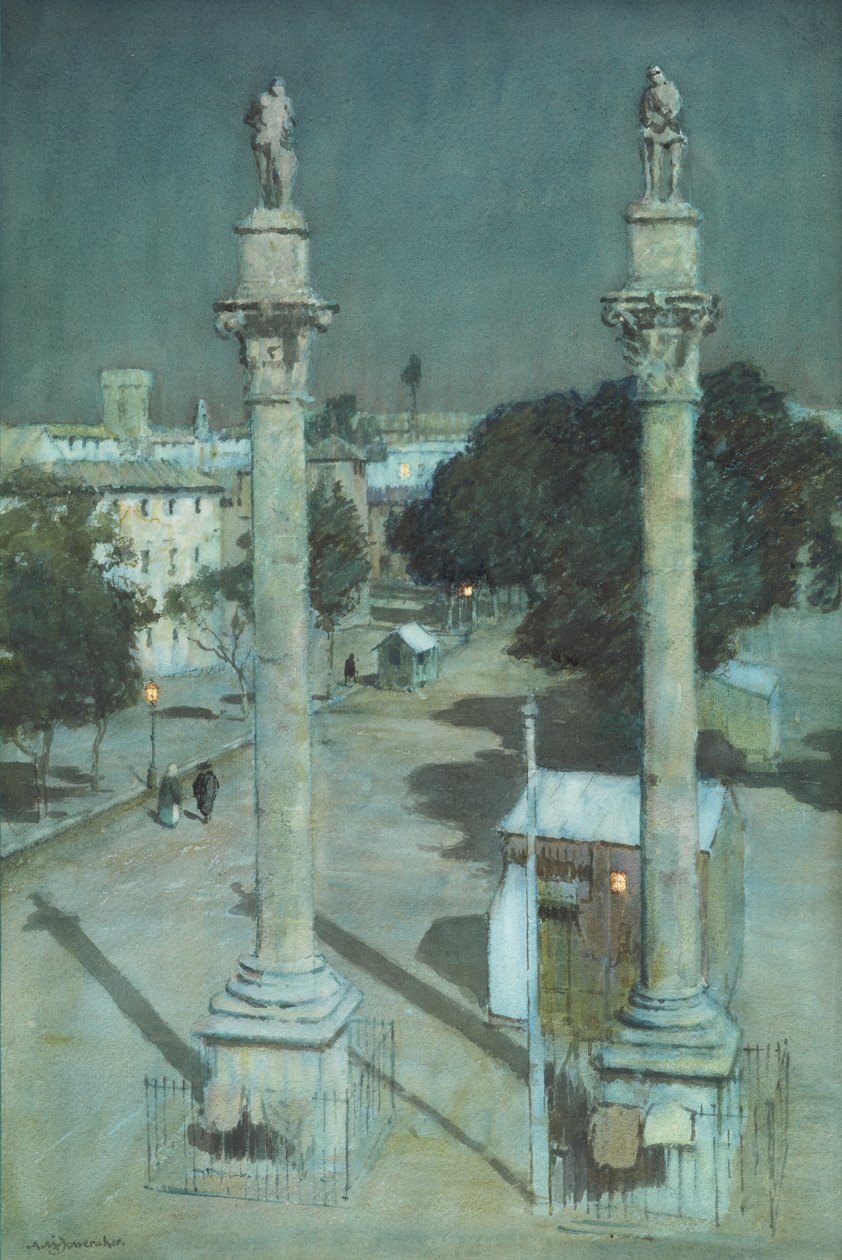 Moonlight - Alameda de Hércules, Sevilla (akvarell på papir) av Albert Moulton Foweraker