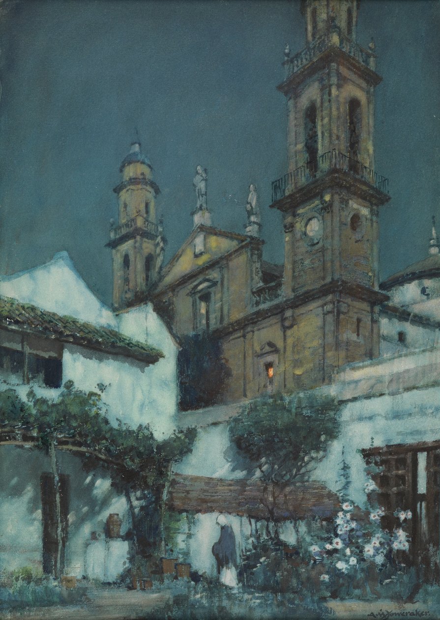 Moonlight - a Garden in Sevilla (akvarell på papir) av Albert Moulton Foweraker