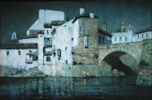 Moonlight, Puente Genil, Spania (blyant og akvarell på papir) av Albert Moulton Foweraker