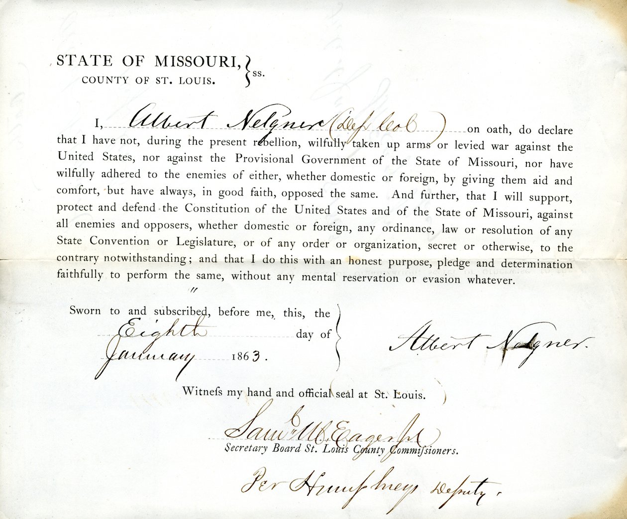 Lojalitetsed av Albert Nelgner fra Missouri, County of St.Louis av Albert Nelgner