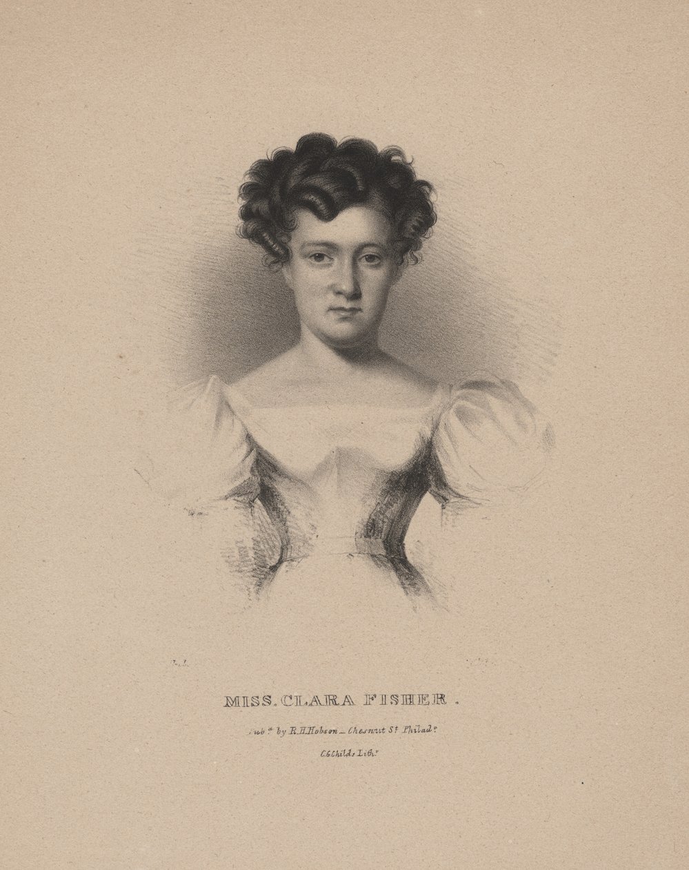 Miss Clara Fisher, litho av C.G. Childs, 1830 av Albert Newsam