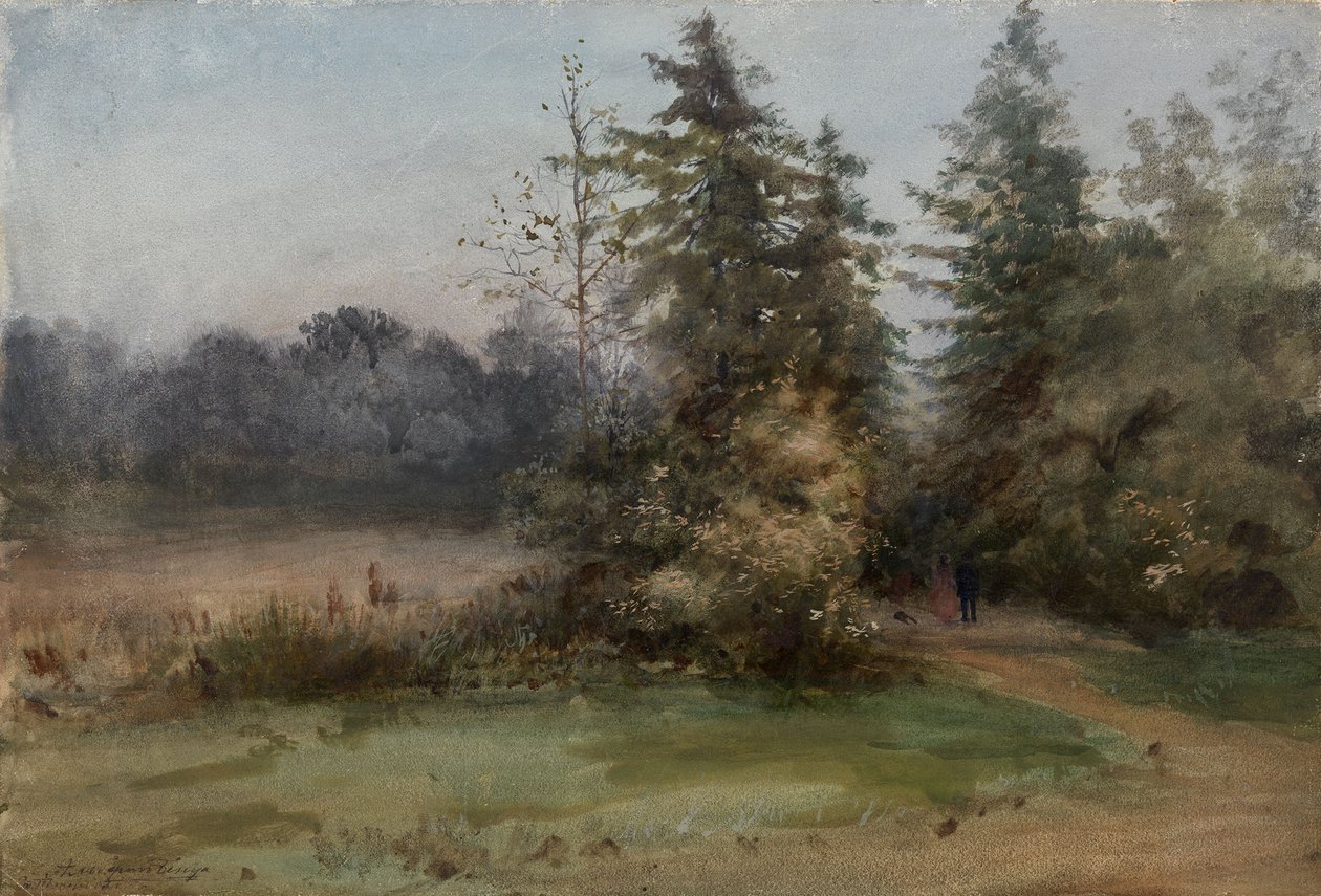 Landskap med to figurer av Albert Nikolaevich Benois