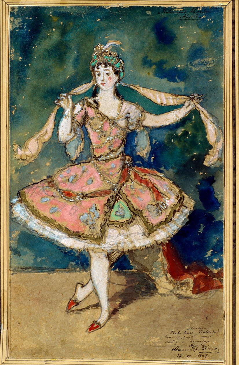 Forberedende kostyme til ""Le Pavillon d'Armide"", ballett av Nikolai (Nicolas) Tcherepnine (1873-1945) - Verk av Alexander Nikolayevich Benois (1870-1960) av Albert Nikolayevich Benois