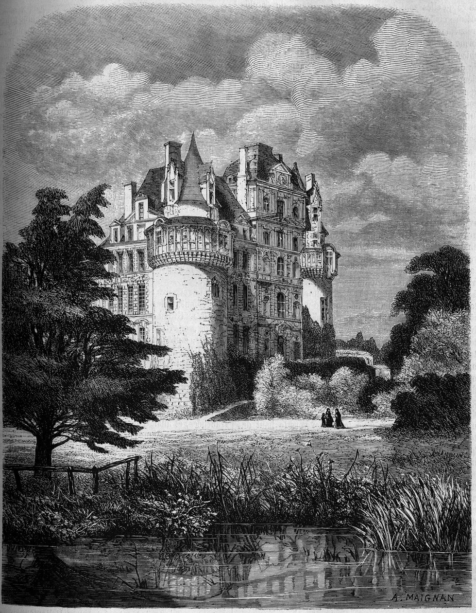 Chateau de la Loire: utvendig utsikt over Chateau de Brissac (renessansearkitektur av Albert Pierre Rene Maignan