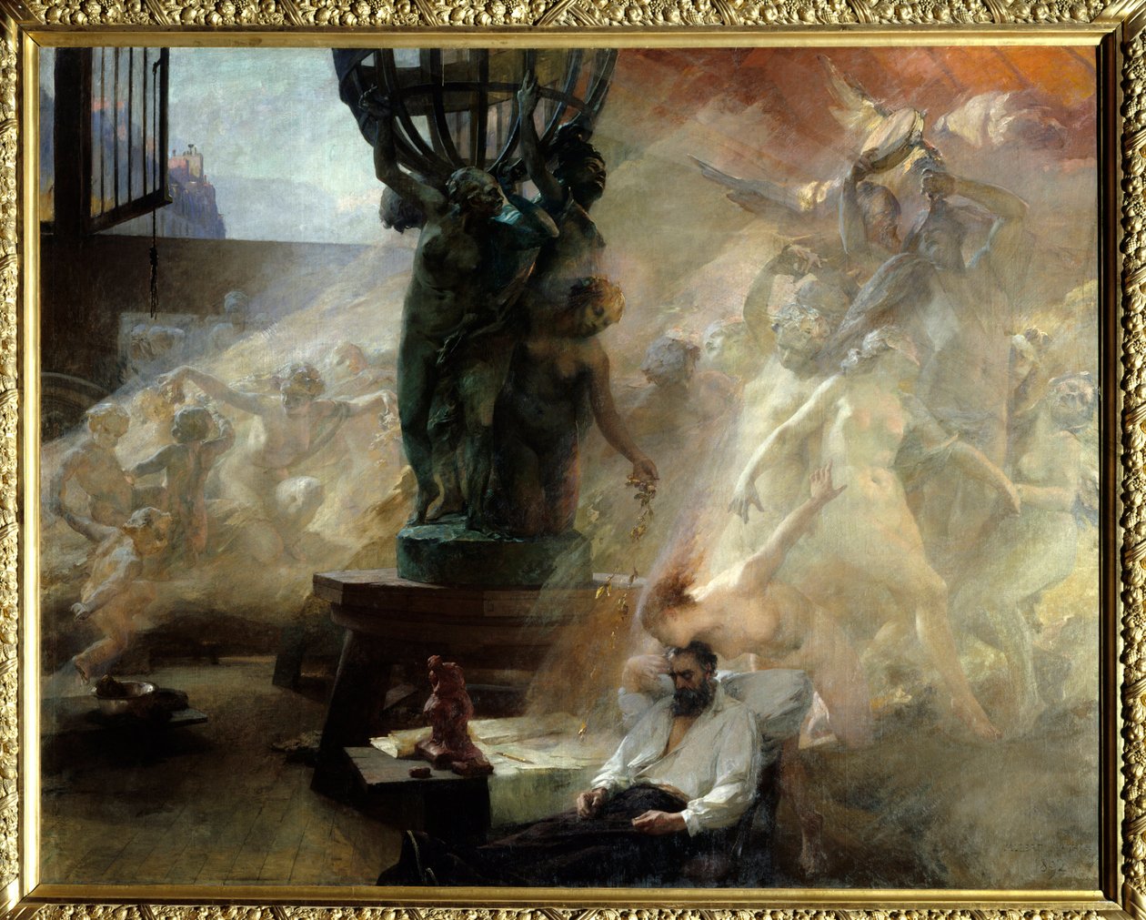 Dødsfallet til Jean Baptiste (Jean-Baptiste) Carpeaux (1827-1875), fransk billedhugger. Maleri av Albert Maignan (1845-1908) av Albert Pierre Rene Maignan