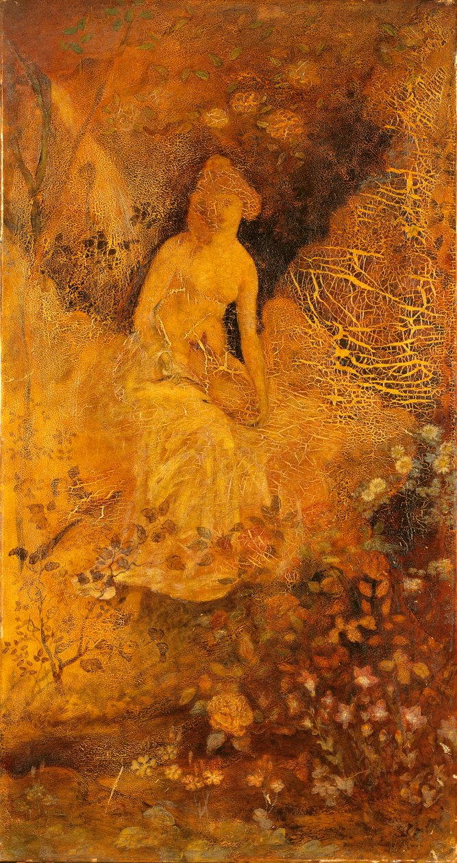 Panel for en skjerm: Kvinne med en hjort av Albert Pinkham Ryder