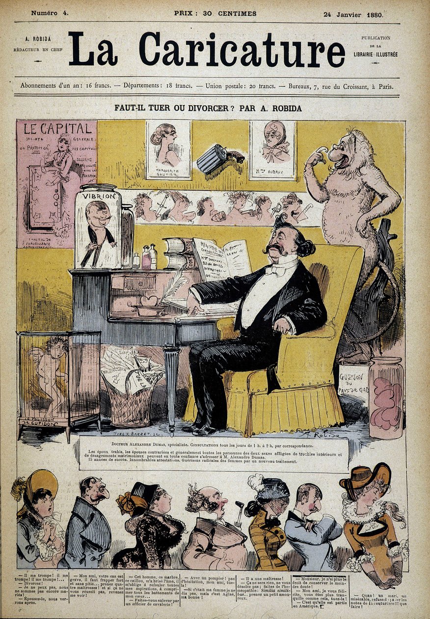 Alexandre Dumas i skilsmissespesialist av Albert Robida (1848-1926), Couv. "" Tegneserien"" 24/02/1880. av Albert Robida