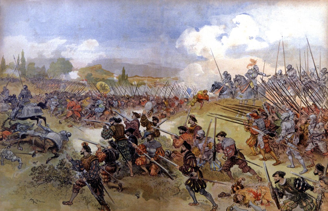 Slaget ved Cerisolles mellom Francis Ist og Charles V av Albert Robida