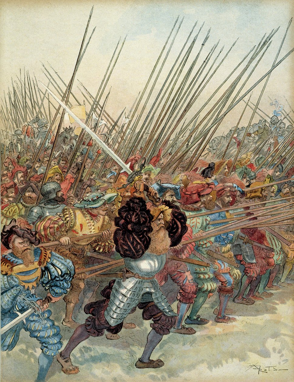 Femte italienske krig (1515-1516): Sveitsisk anfall mot våpnene til Francois I (1494-1547) og hans venetianske allierte ved Marignan (Italia) av Albert Robida