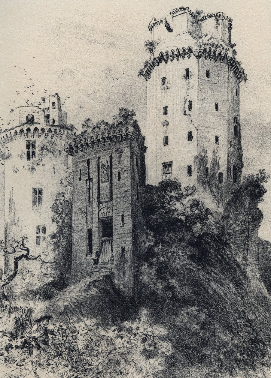 Festningen Largoet (tårnene i Elven) - Gamle Frankrike - Bretagne - tekst, tegninger og litografier, av Albert Robida (1848-1926) udatert sent på 1800-tallet av Albert Robida