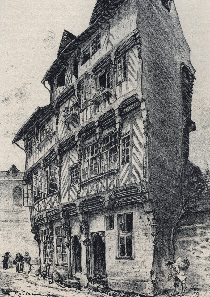 House rue Saint Guillaume i Rennes - Gamle Frankrike - Bretagne - tekst, tegninger og litografier, av Albert Robida (1848-1926) udatert slutten av 1800-tallet av Albert Robida