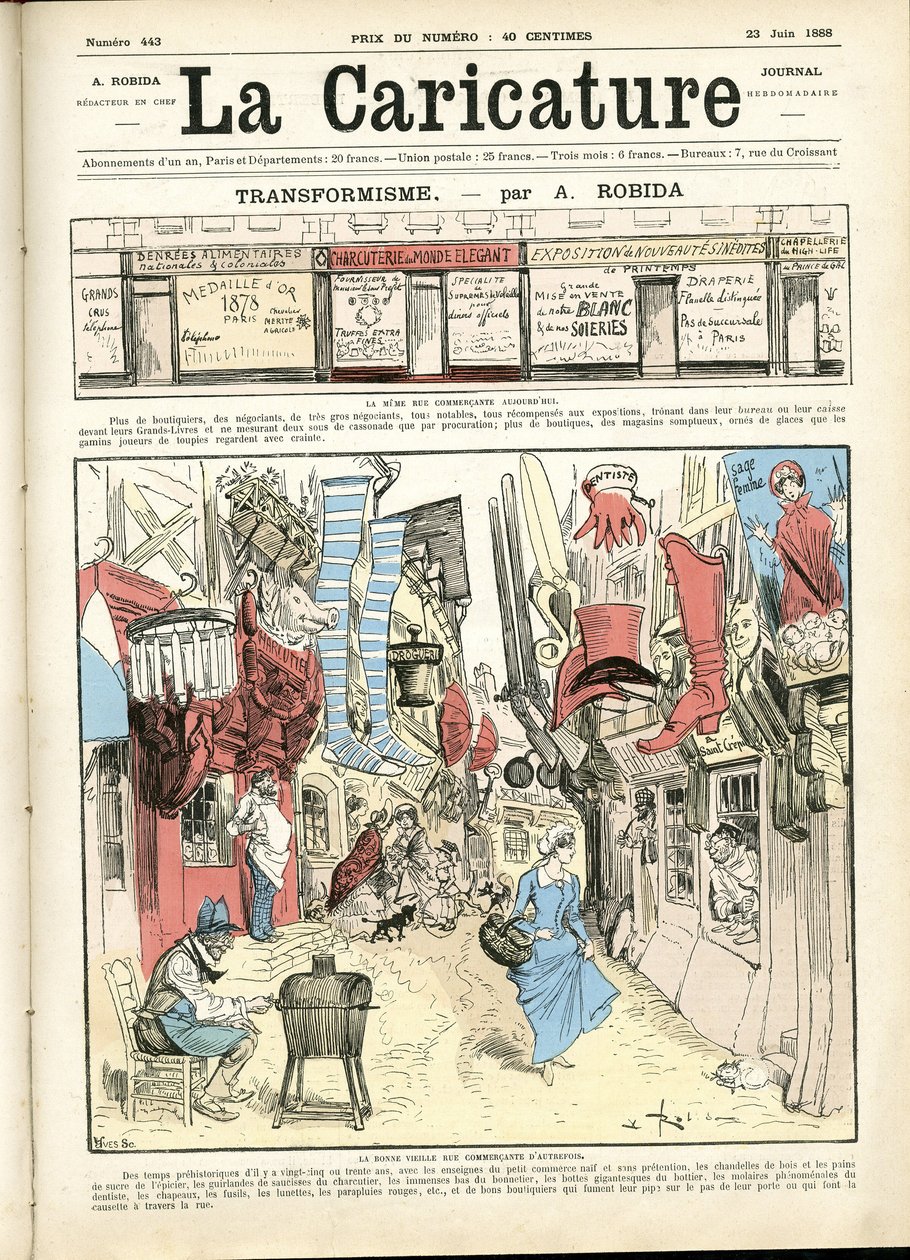 Illustrasjon av Albert Robida (1848-1926) for omslaget til La Caricature (1880) av Albert Robida
