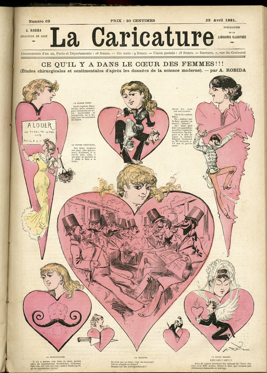 Illustrasjon av Albert Robida (1848-1926) for omslaget til La Caricature (1880) av Albert Robida