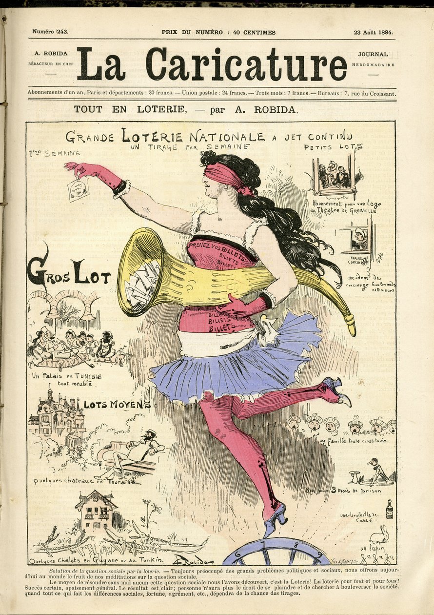 Illustrasjon av Albert Robida (1848-1926) for omslaget til The Caricature (1880) av Albert Robida
