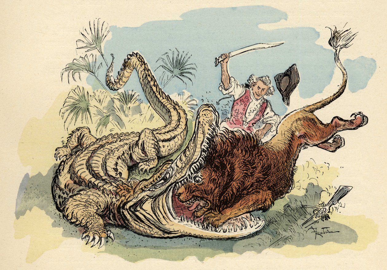 Illustration by Albert Robida in “” History and Adventures of the Baron de Munchausen”” (Munchhausen), H. Laurens Ed., late 19th century.”” av Albert Robida