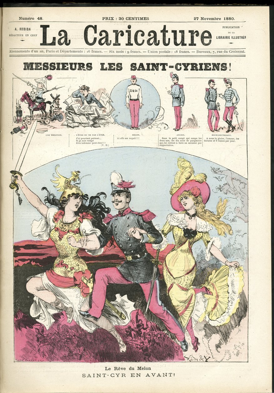 Illustrasjon av Albert Robida (1848-1926) for omslaget til La Caricature (1880) av Albert Robida