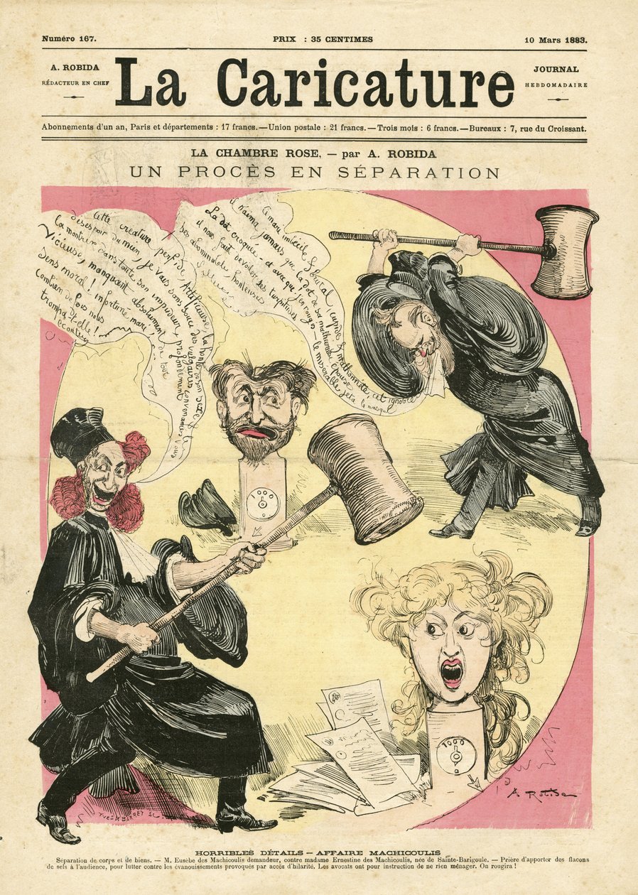 Illustrasjon av Albert Robida (1848-1926) for omslaget til La Caricature (1880) av Albert Robida