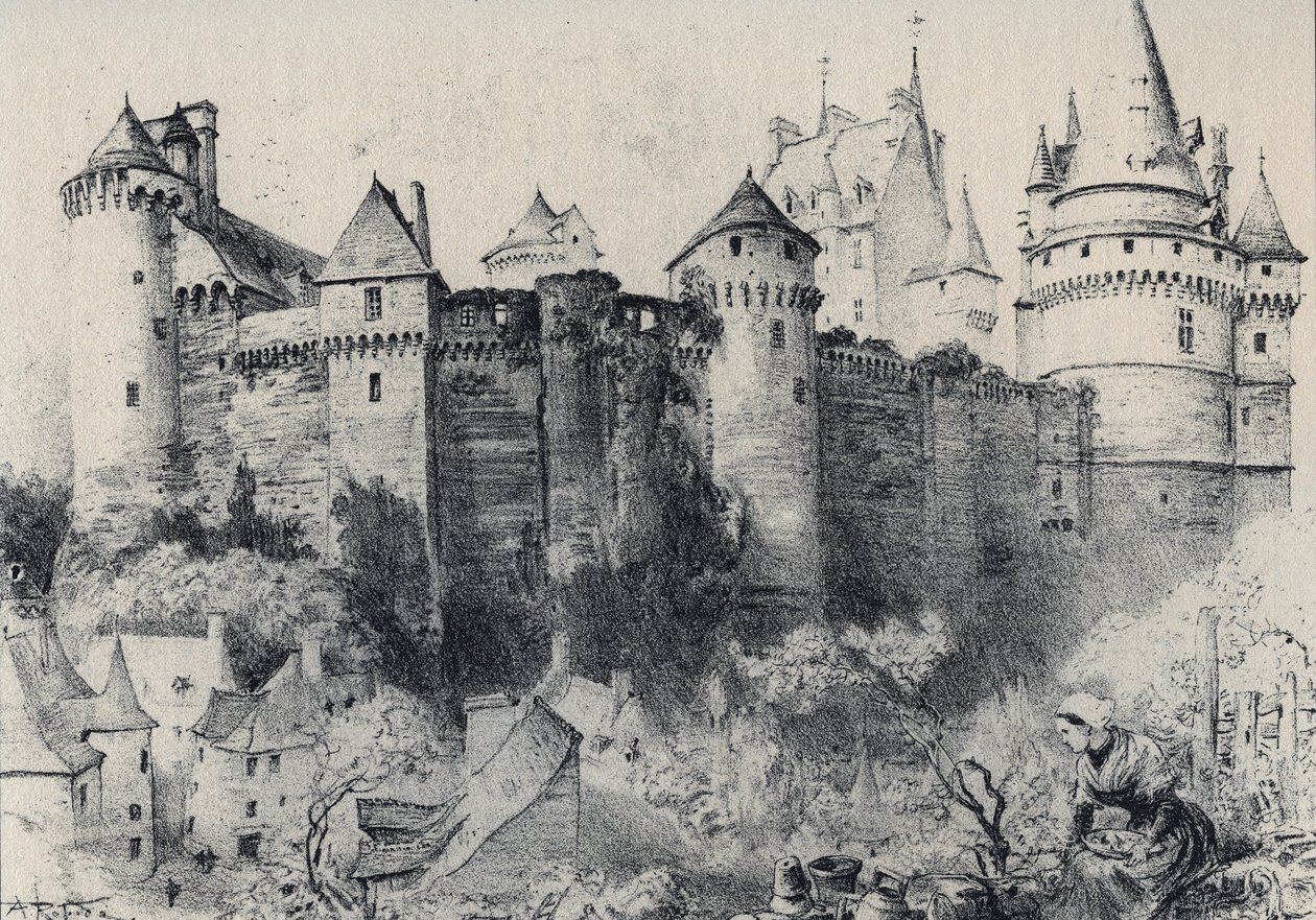 La Chateau fort de Vitre en Ille-et-Vilaine - La vieille France - La Bretagne - text, drawings and lithographs, by Albert Robida (1848-1926) undated end 19th century av Albert Robida