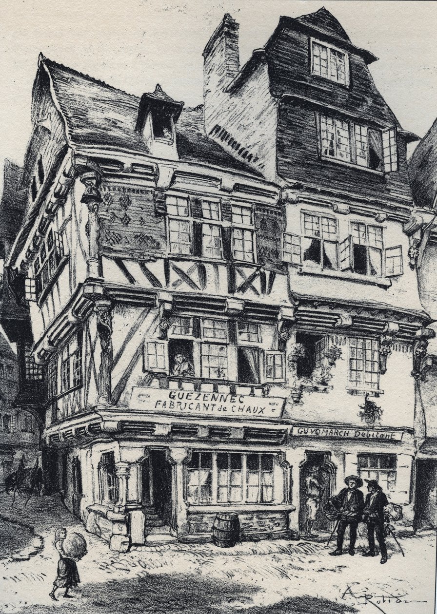 La venelle aux pastes in Morlaix - La vieille France - La Bretagne - text, drawings and lithographs, by Albert Robida (1848-1926) undated late 19th century av Albert Robida