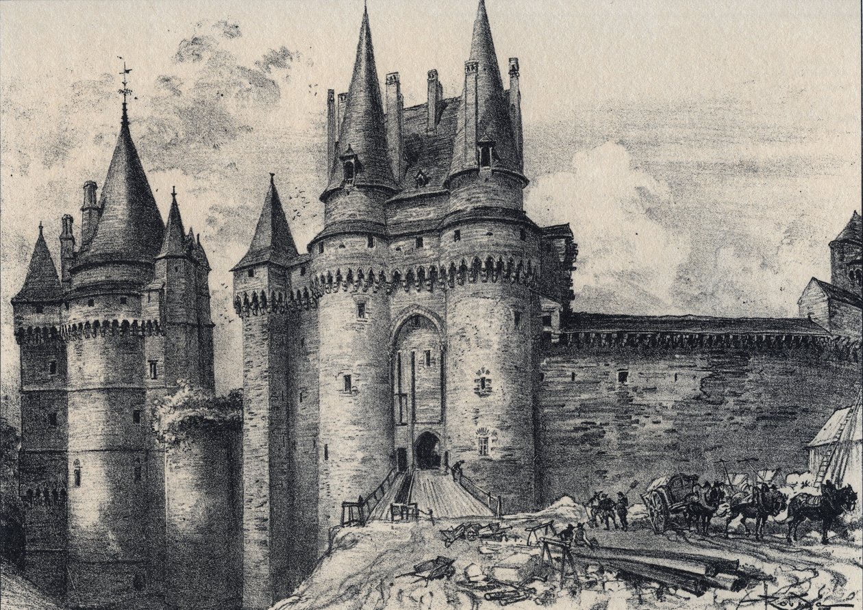 Le Chatelet a Vitre i Ille-et-Vilaine - Gamle Frankrike - Bretagne - tekst, tegninger og litografier, av Albert Robida (1848-1926) udatert slutten av 1800-tallet av Albert Robida