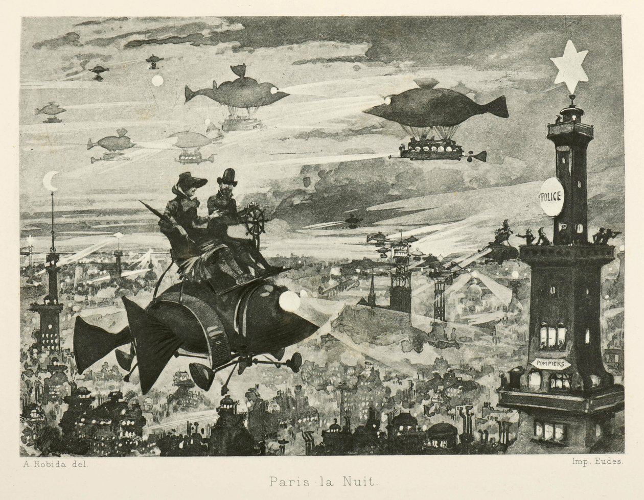 Paris om natten, det tjuende århundre, 1880. av Albert Robida