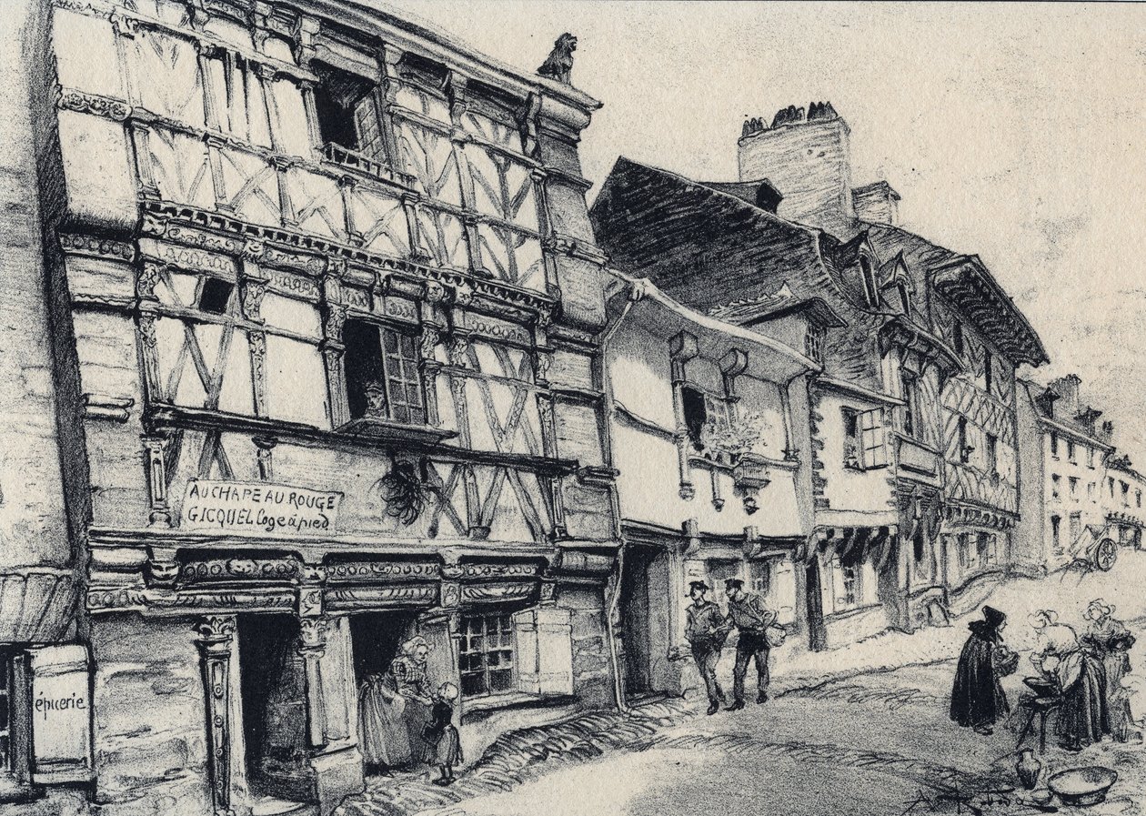 Rue Fardel a Saint Brieuc (Saint-Brieuc) - Gamle Frankrike - Bretagne - tekst, tegninger og litografier, av Albert Robida (1848-1926) udatert slutten av 1800-tallet av Albert Robida